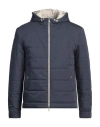 Eleventy Man Puffer Slate Blue Size 44 Cotton, Polyamide In Blue