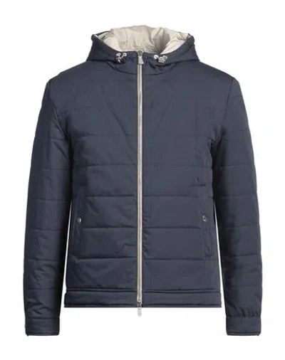 Eleventy Man Puffer Slate Blue Size 44 Cotton, Polyamide