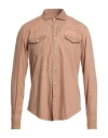 Eleventy Man Shirt Camel Size 15 Cotton, Wool In Beige
