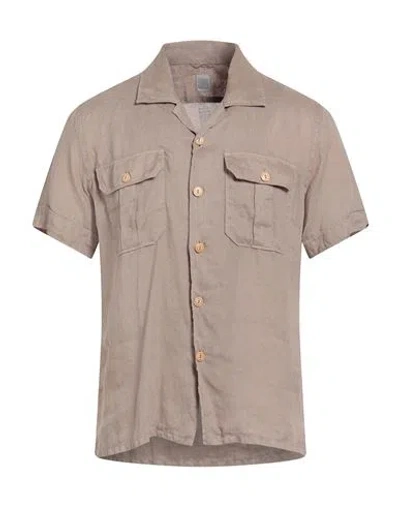 Eleventy Man Shirt Khaki Size L Linen In Brown