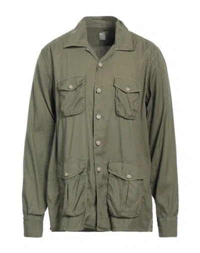 Eleventy Man Shirt Military Green Size Xl Linen, Cotton, Elastane
