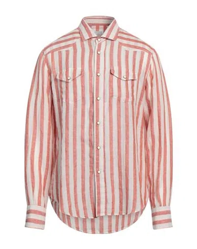 Eleventy Man Shirt Rust Size Xl Linen In Red