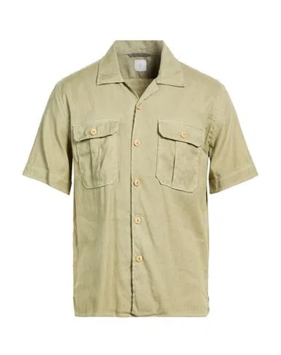 Eleventy Man Shirt Sage Green Size 17 ½ Linen, Cotton, Elastane