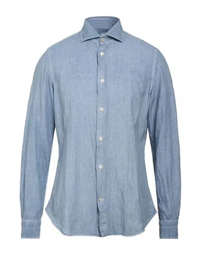 Eleventy Man Shirt Slate Blue Size S Linen