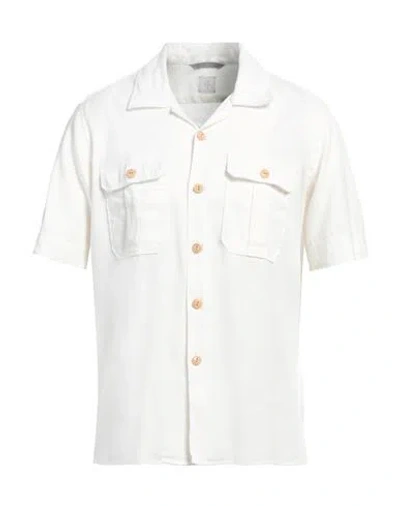 Eleventy Man Shirt White Size 17 Linen, Cotton, Elastane