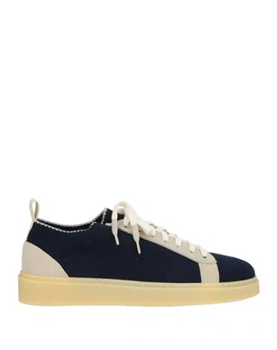 Eleventy Man Sneakers Navy Size 8 Leather, Textile Fibers In Blue