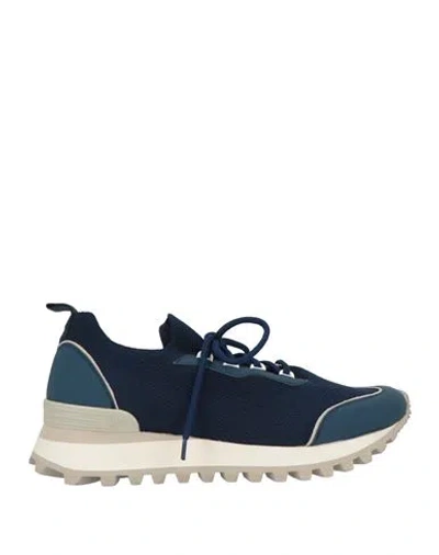 Eleventy Man Sneakers Navy Size 9 Leather, Textile Fibers In Blue