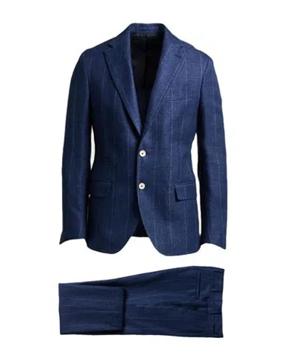 Eleventy Man Suit Blue Size 48 Linen, Wool, Silk