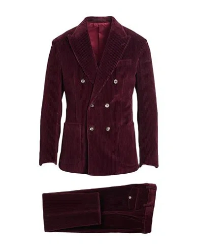 Eleventy Man Suit Burgundy Size 40 Cotton In Red