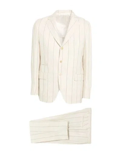 Eleventy Man Suit Ivory Size 40 Linen, Wool In White