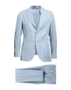 Eleventy Man Suit Light Blue Size 48 Linen, Wool, Silk In Blue