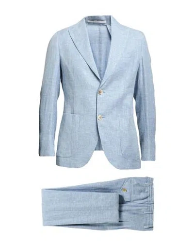 Eleventy Man Suit Light Blue Size 48 Linen, Wool, Silk