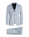 Eleventy Man Suit Sky Blue Size 46 Cotton, Cashmere, Elastane In Blue