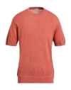 Eleventy Man Sweater Rust Size Xl Linen, Cotton In Red