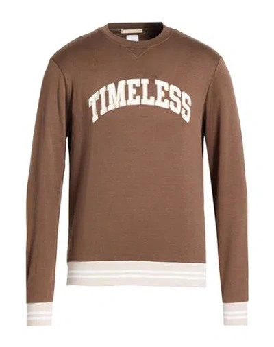 Eleventy Man Sweatshirt Brown Size M Cotton, Elastane