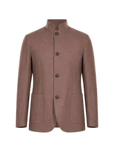 Eleventy Mandarin-collar Single-breasted Suit In Brown