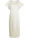 Eleventy Maxi Dress In Lightweight Green Linen In White