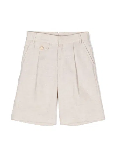 Eleventy Kids' Melange Beige Bermuda Shorts In Linen And Cotton In Brown