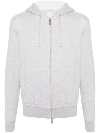Eleventy Pinstriped Zip-up Hoodie In Grigio Chiaro Melange