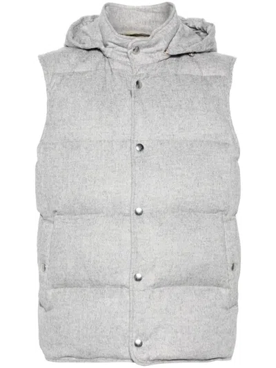 Eleventy Hooded Gilet In Grigio Chiaro Melange