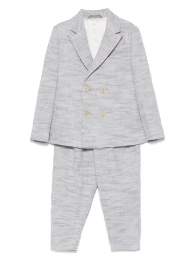 Eleventy Kids' Mélange-effect Suit In Blue