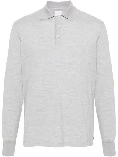 Eleventy Mélange Long-sleeve Polo Shirt In Grey