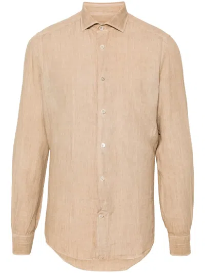 Eleventy Mélange Poplin Linen Shirt In Neutrals