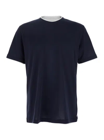 ELEVENTY ELEVENTY MEN BLACK CREWNECK T-SHIRT WITH LAYERED COLLAR IN COTTON MAN