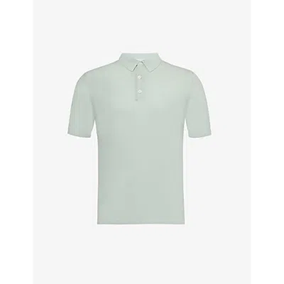 Eleventy Mens Green Short-sleeved Ribbed-trim Cotton-knit Polo Shirt