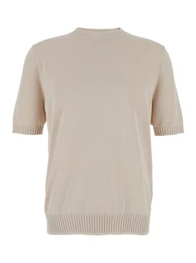 Eleventy Men Grey Crewneck T-shirt With Ribbed Trims In Cotton Woman In Neutral