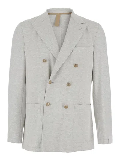 ELEVENTY ELEVENTY MEN GREY DOUBLE-BREASTED JACKET WITH PEAK REVERS AND REAR ENGLISH VENT IN VISCOSE BLEND STR
