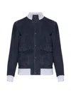 Eleventy Leather Jacket Chest Pockets Front Ribbed Hem In Blue