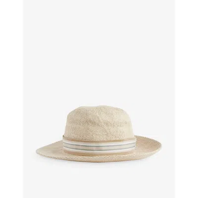 Eleventy Mens Sabbia E Sabbia Stripe-trimmed Paper-woven Hat