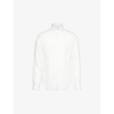 ELEVENTY ELEVENTY MEN'S WHITE CURVED-HEM REGULAR-FIT LINEN SHIRT