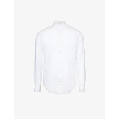 Eleventy Mens White Mandarin-collar Regular-fit Linen Shirt