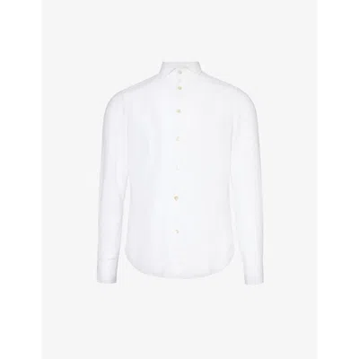 Eleventy Mens White Spread-collar Regular-fit Linen Shirt