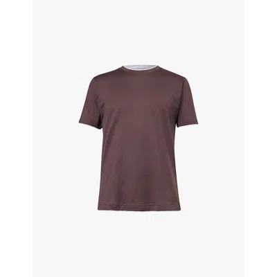 Eleventy Mens Barolo E Grigio Chiaro Contrast-trim Short-sleeve Cotton-jersey T-shirt In Barolo  E Grigio Chiaro