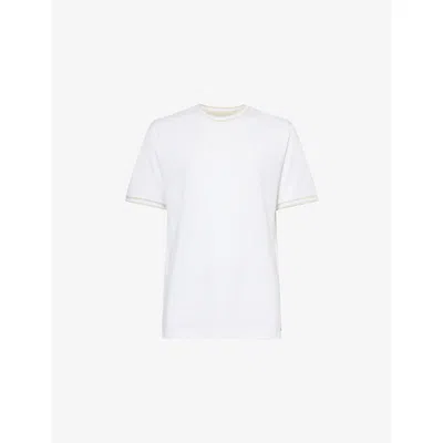 Eleventy Mens  Striped-trim Cotton T-shirt In Bianco, Sabbia E Bianco