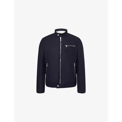Eleventy Mens Blue / Baby Blue Biker Long-sleeve Wool Jacket