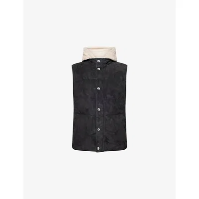 Eleventy Mens Black And Sand Padded Cable Knitted Suede And Wool-cashmere Blend Gilet