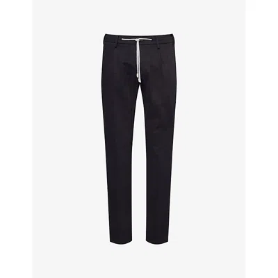 Eleventy Mens Drawstring Tapered-leg Stretch-cotton And Cashmere Trousers Black