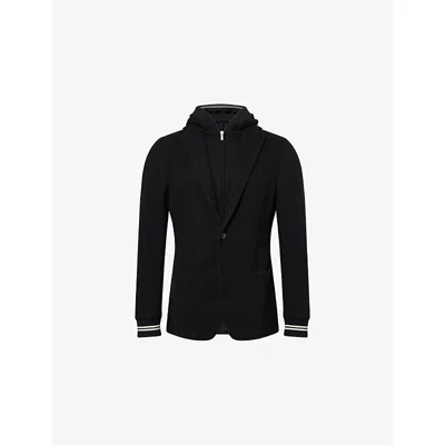Eleventy Mens Black Notched-lapel Striped-trims Cotton-cashmere Blend Jacket