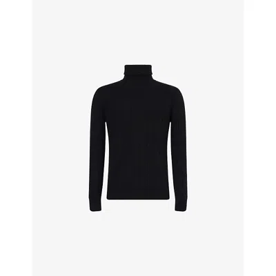 Eleventy Mens Black Roll-neck Ribbed Cashmere Jumper