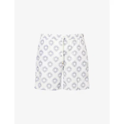 Eleventy Mens Blue All-over Geometric-pattern Swim Shorts In White
