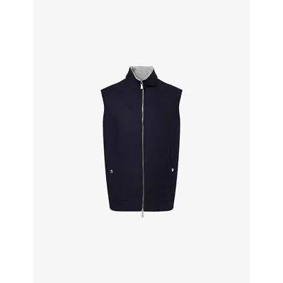 Eleventy Mens Blue / Baby Blue Stand-collar Sleeveless Wool Gilet In Black