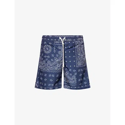 Eleventy Mens Blue Bandana-print Relaxed-fit Beach Shorts Xl