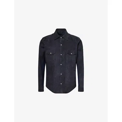 Eleventy Mens Blue, Blue Patch-pocket Studded Suede Jacket
