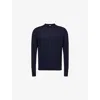 Eleventy Ribbed High Neck Knit Contrast Neckline In Blue