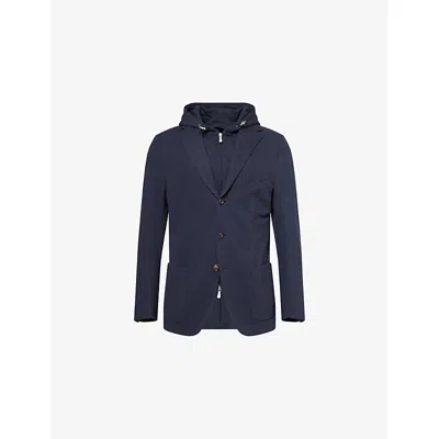 Eleventy Mens Blue Detachable-hood Long-sleeve Cotton Jacket
