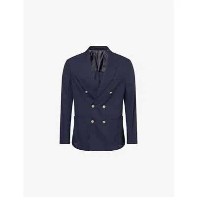 Eleventy Mens Blue Double Breasted Woven Jacket